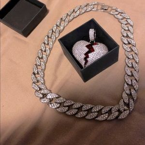 Diamond Cuban Link Choker and a Heart Pendant